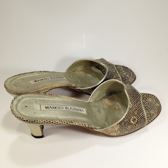 Manolo Blahnik Lizard Roccia Pattern Natural Leather Sandles - Picture 3 of 9